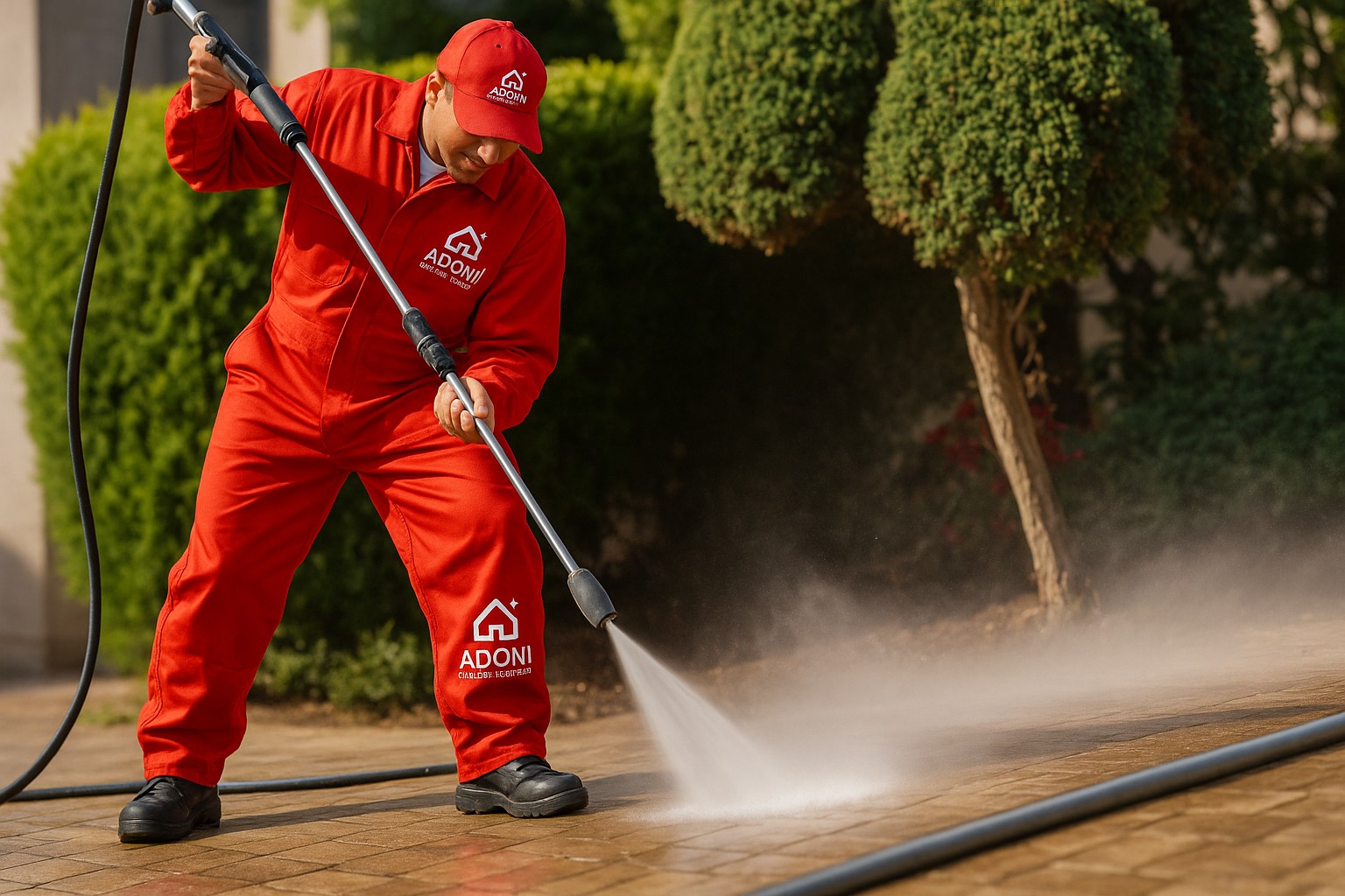 Adoni pressure cleaning a driveway